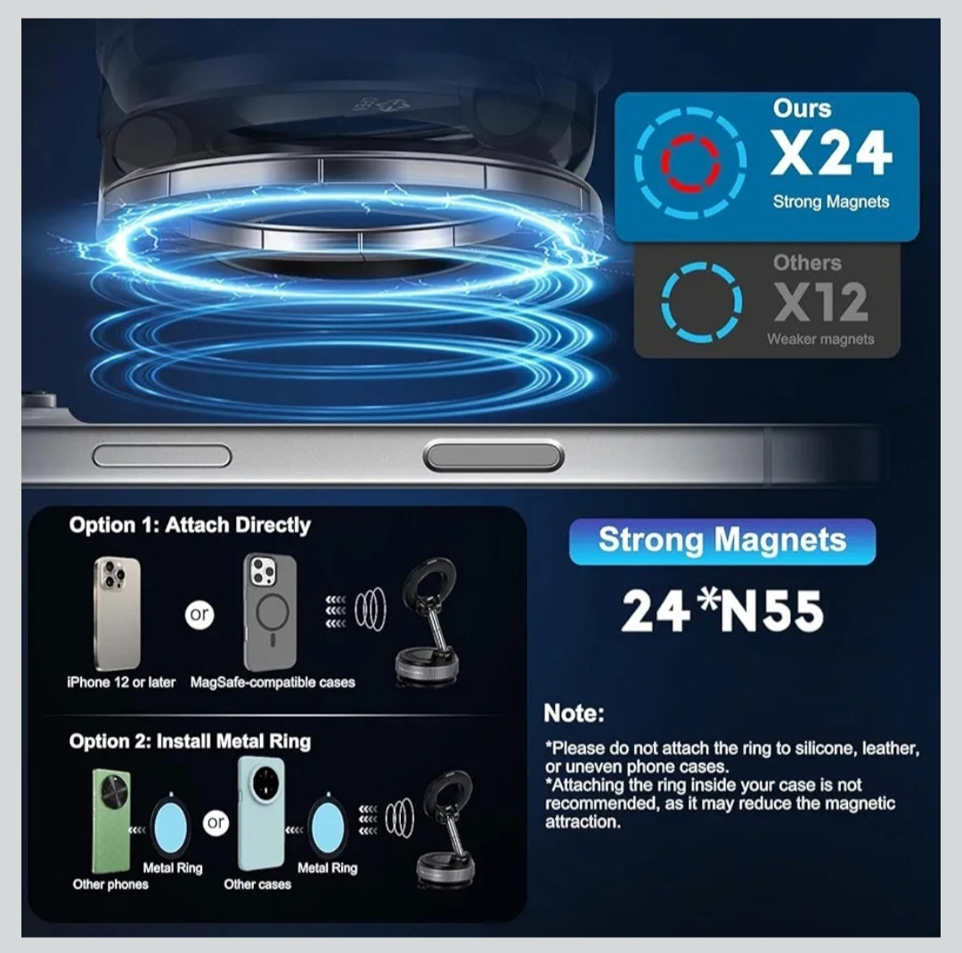 Pro Magnetic Car Phone Holder | 360° Rotation | Adjustable Arm | Strong Suction Mount for Dashboard | Android, iPhone and Laptop Compatible | Universal Mobile Holder