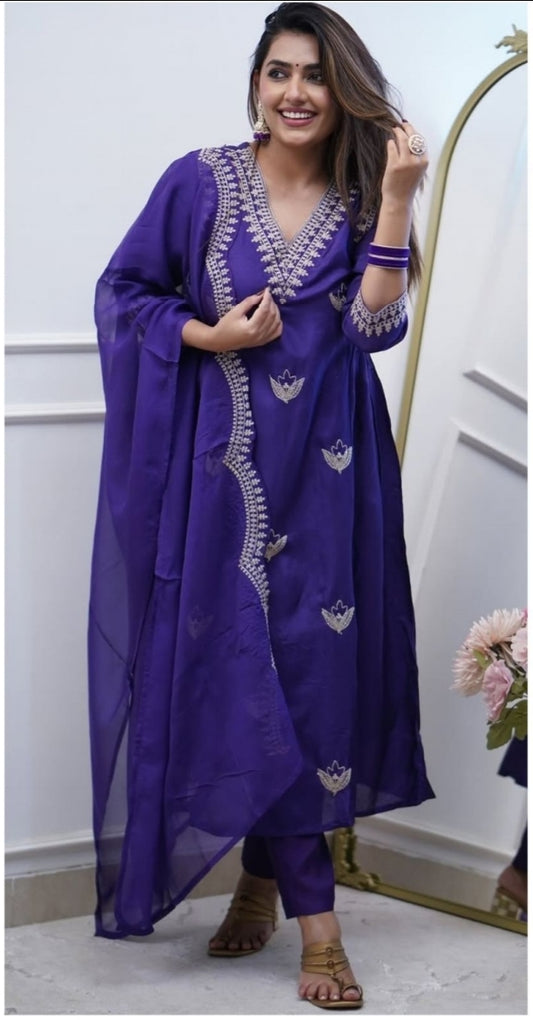 Purple Silk Anarkali Suit