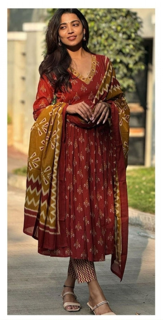 Honey Red Viscose Anarkali Suit