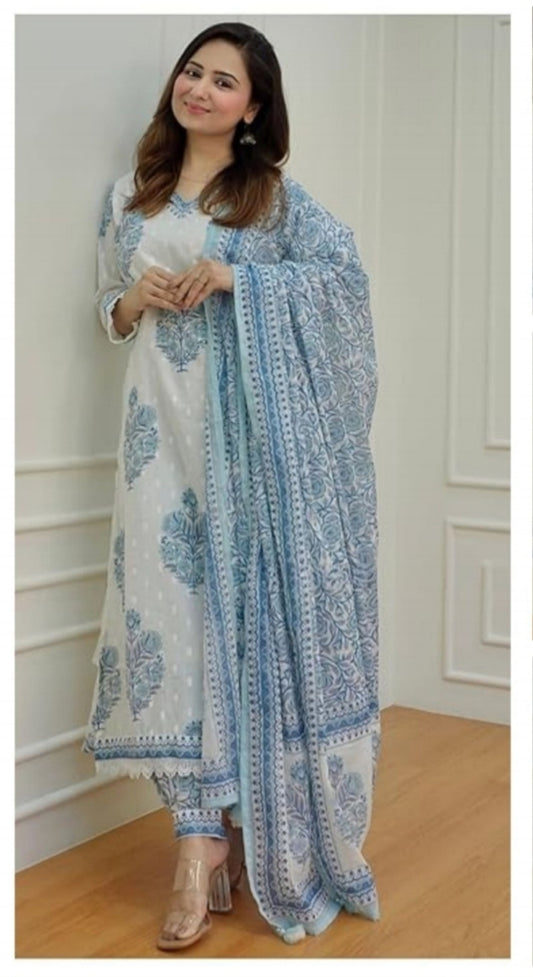 Aryana White & Blue Viscose Suit