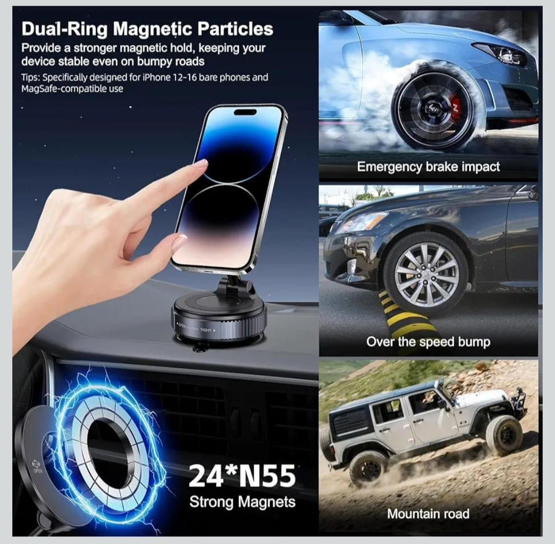 Pro Magnetic Car Phone Holder | 360° Rotation | Adjustable Arm | Strong Suction Mount for Dashboard | Android, iPhone and Laptop Compatible | Universal Mobile Holder